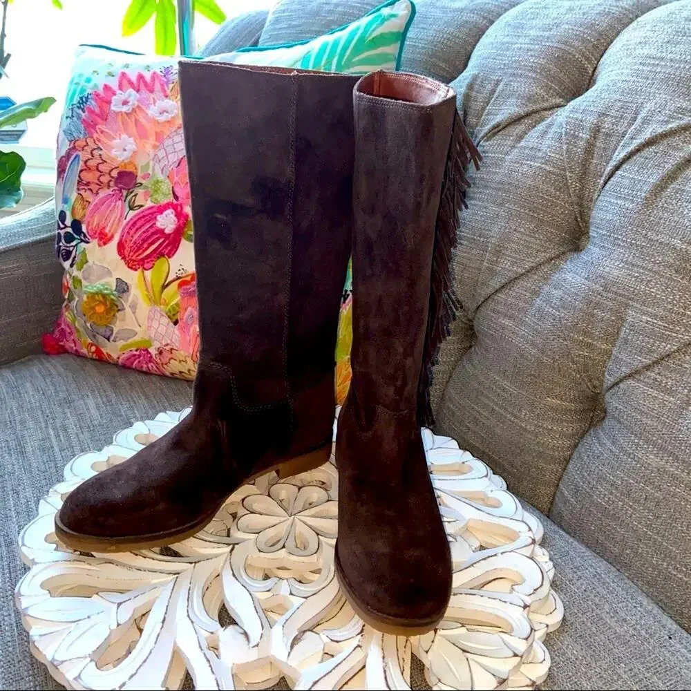 Lucky Brand Fringe Suede Leather Boots 6 NEW